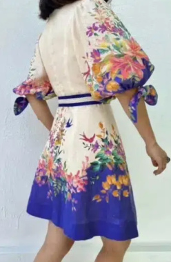 Zimmermann Tropicana Tie Sleeve Blue Floral Mini Dress [Retail $800]