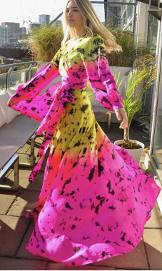 Anna Kosturova Silk Long Sleeve Wrap Dress - Astral Neon [Retail $525]