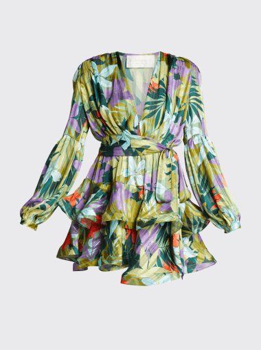 Bronx & Banco - Green Ruffle Tropical Print Ruffled Hem