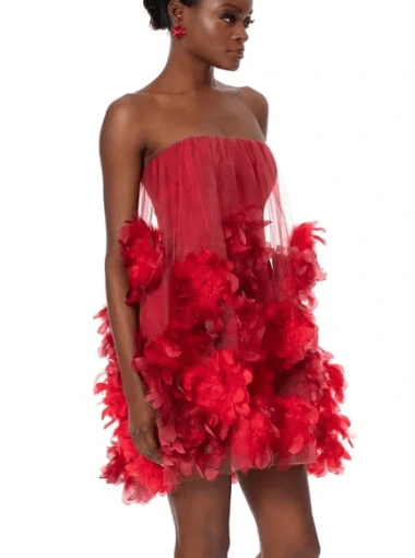 HELSI Stevie Strapless Red Feather Mini Dress