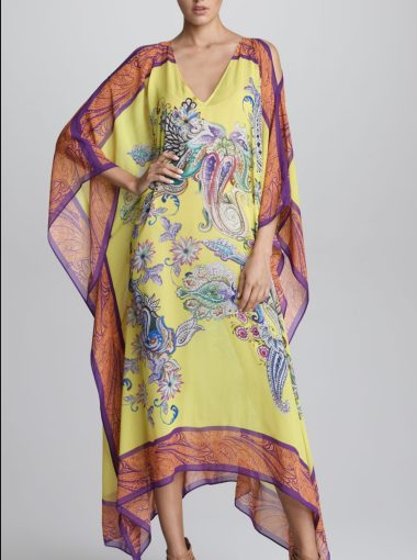 ETRO Cutout-Shoulder Caftan, Lemon georgette [Retail $2100]