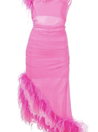 Giuseppe Di Morabito One-shoulder Feather-trim Dress In Pink [Retail $1453]