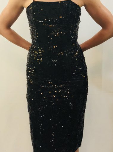 Tadashi Shoji Black Sequin Left Shoulder Dress