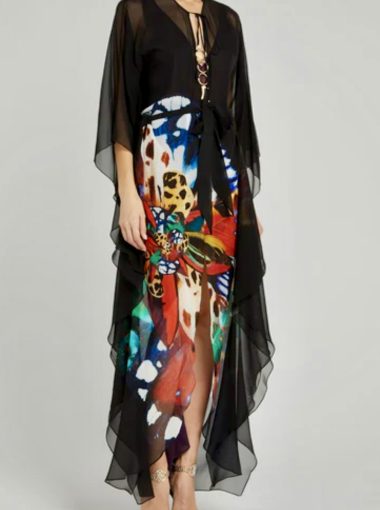 Roberto Cavalli Black Butterfly Print Slit Dress [Retail $1750]