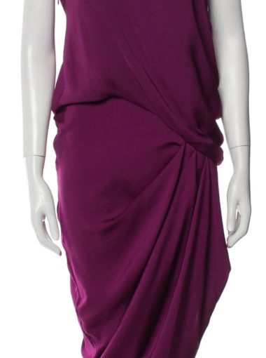 Halston Heritage Draped Silk Dress with Embellished Straps