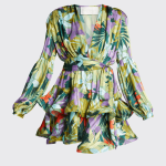 Bronx & Banco - Green Ruffle Tropical Print Ruffled Hem