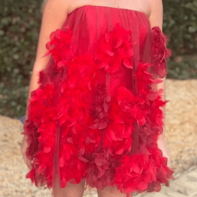 HELSI Stevie Strapless Red Feather Mini Dress