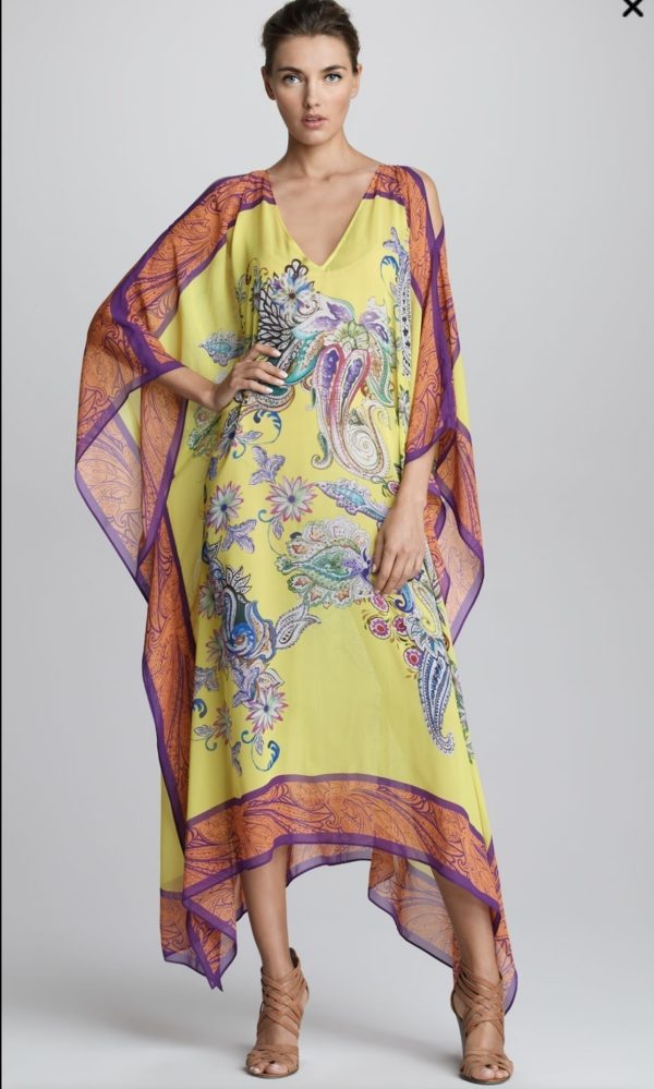 ETRO Cutout-Shoulder Caftan, Lemon georgette [Retail $2100]