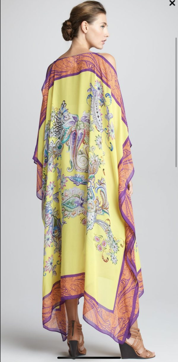 ETRO Cutout-Shoulder Caftan, Lemon georgette [Retail $2100]