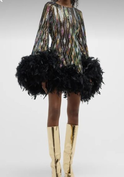 Bronx & Banco Farah Feather-Trim Sequin Mini Dress