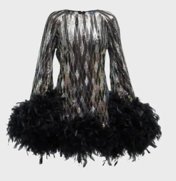 Bronx & Banco Farah Feather-Trim Sequin Mini Dress