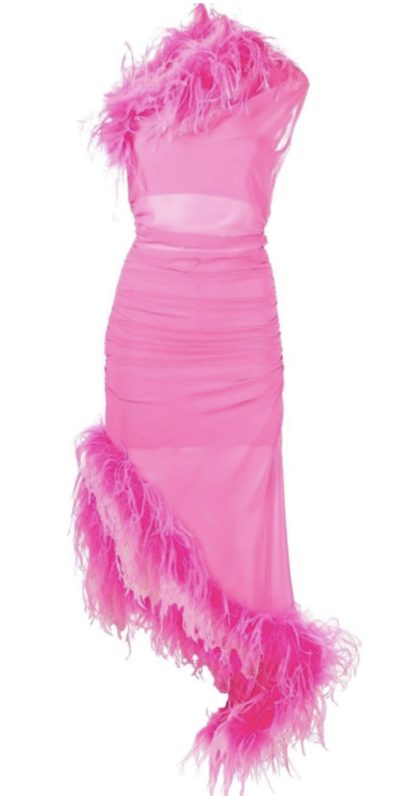 Giuseppe Di Morabito One-shoulder Feather-trim Dress In Pink [Retail $1453]