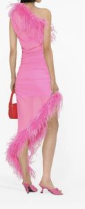 Giuseppe Di Morabito One-shoulder Feather-trim Dress In Pink [Retail $1453]