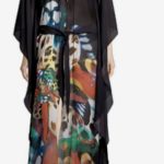 ROBERTO CAVALLI BLACK BUTTERFLY PRINT SLIT DRESS
