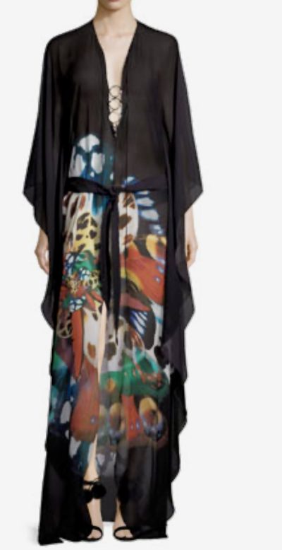 ROBERTO CAVALLI BLACK BUTTERFLY PRINT SLIT DRESS