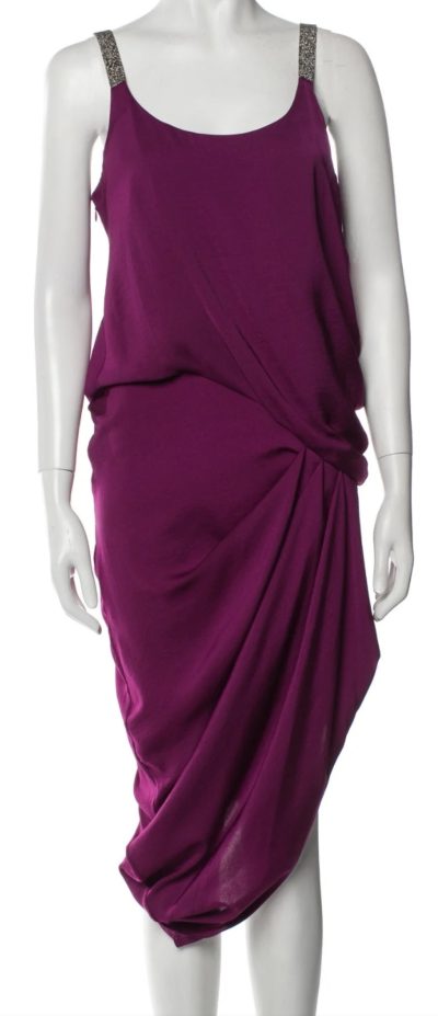 Halston Heritage Draped Silk Dress with Embellished Straps