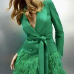 Karen Millen Crepe Feather Hem Double Breasted Tux Mini Dress