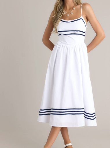 SWEET MELODY 100% COTTON WHITE DROP WAIST MIDI DRESS