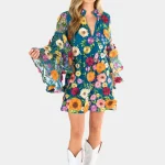 Gayle Long Sleeve Embellished Mini Dress – Buckingham [Retail $275]