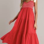 SERENE WHISPER 100% COTTON RED MAXI DRESS