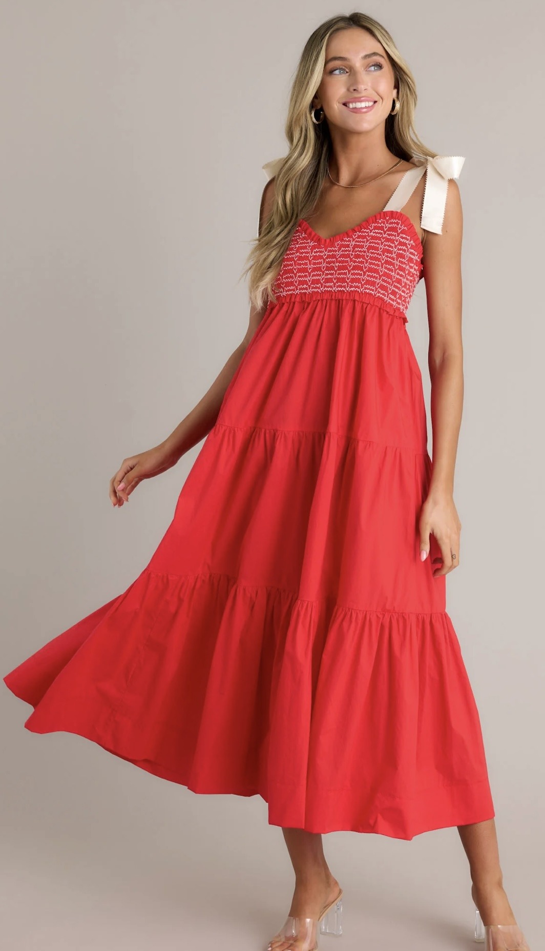 SERENE WHISPER 100% COTTON RED MAXI DRESS