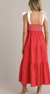 SERENE WHISPER 100% COTTON RED MAXI DRESS