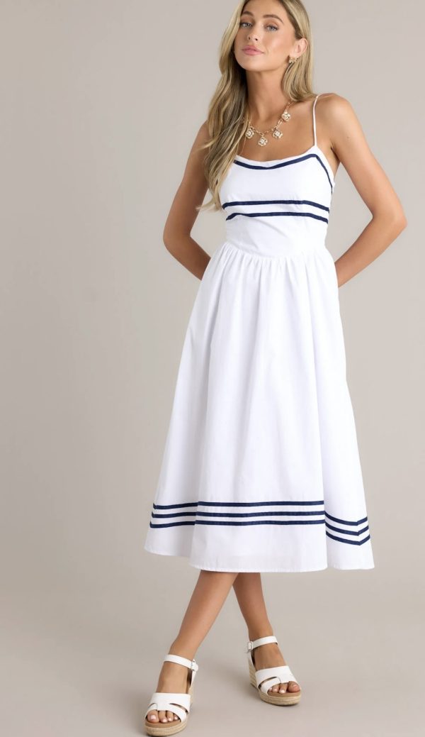 SWEET MELODY 100% COTTON WHITE DROP WAIST MIDI DRESS