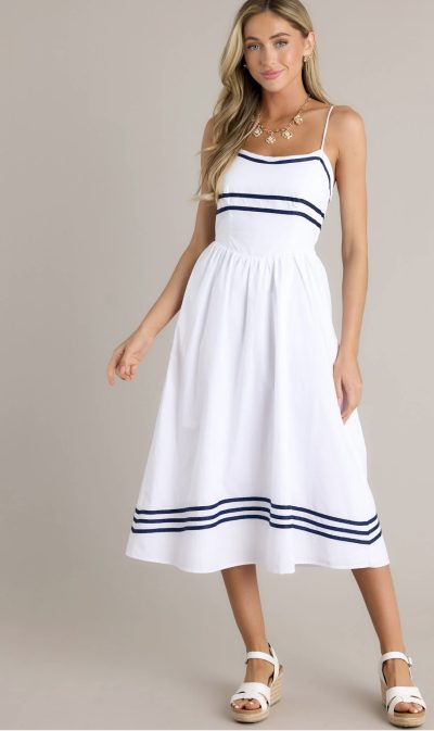 SWEET MELODY 100% COTTON WHITE DROP WAIST MIDI DRESS