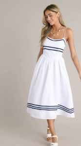 SWEET MELODY 100% COTTON WHITE DROP WAIST MIDI DRESS