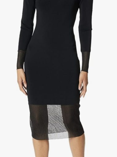 Bailey 44 Black Long Sleeve with Mesh Midi Cocktail Dress- ribbed and stretchy material