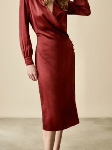 Reiss Renae Raspberry Satin Wrap Front Dress