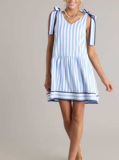 Ripple Effect Blue Stripe Mini Dress