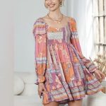 Printed Scoop Neck Flounce Sleeve Dress