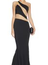 Norma Kamali Snake Mesh Fishtail Gown in Black & Nude Mesh