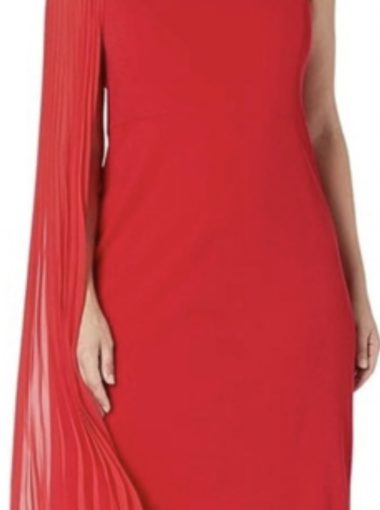 Tahari Red Pleated One Shoulder Dress