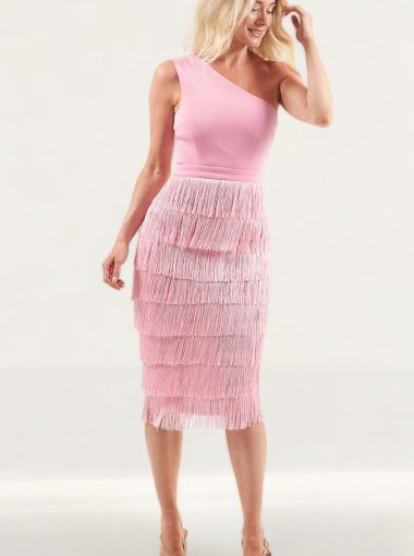 Lavish Alice Pink Fringe One Shoulder Midi Dress