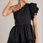 Flirty Flutter Black Scallop Tiered One Shoulder Romper