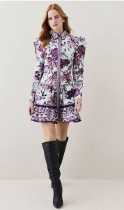 Karen Millen purple floral high collar