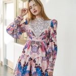 Intricate Long Sleeve Dress w Ornate Neckline Design