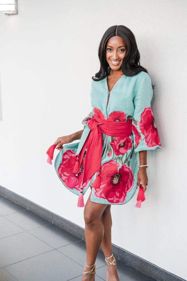 Vibrant Floral Print with Ornate Belt Design