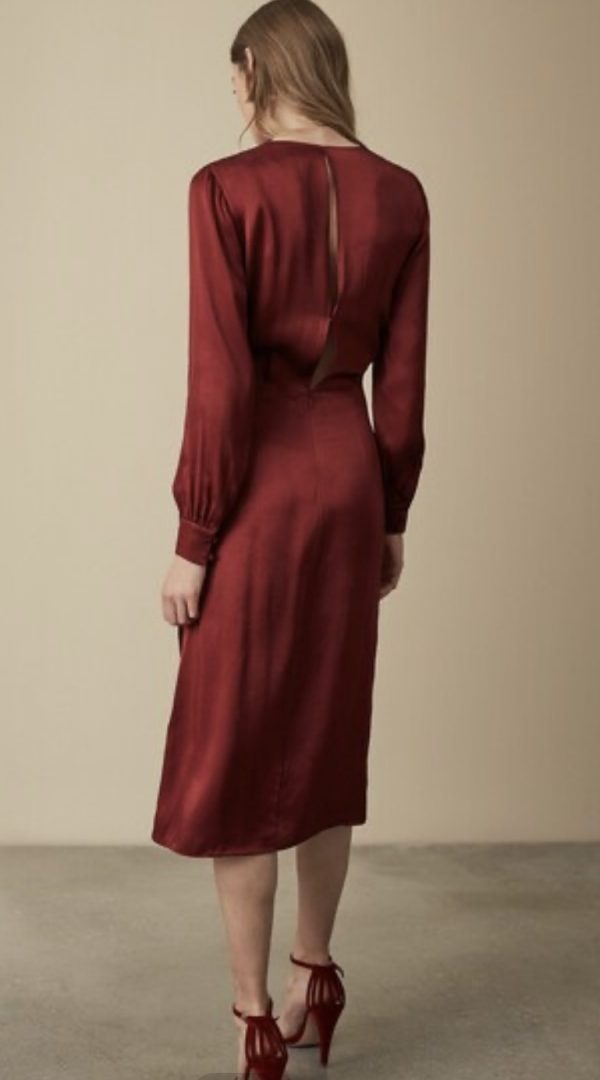 Reiss Renae Raspberry Satin Wrap Front Dress