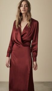 Reiss Renae Raspberry Satin Wrap Front Dress