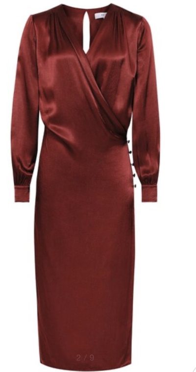 Reiss Renae Raspberry Satin Wrap Front Dress