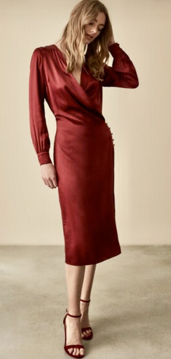 Reiss Renae Raspberry Satin Wrap Front Dress