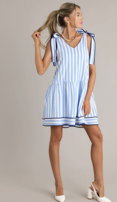 Ripple Effect Blue Stripe Mini Dress