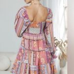 Printed Scoop Neck Flounce Sleeve Dress