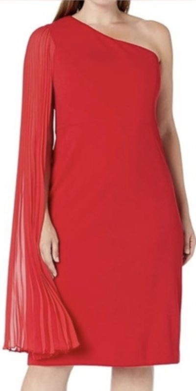 Tahari Red Pleated One Shoulder Dress