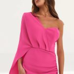 Lavish Alice Bright Pink Ruched Side Cape Midi Dress