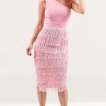 Lavish Alice Pink Fringe One Shoulder Midi Dress