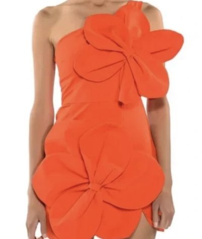 Orange One Shoulder Floral Dress